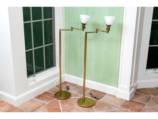 Two Brass Adjustable Floor Lamps