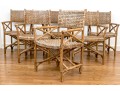 Vintage Set Of Six Bamboo, Rattan And Woven Leather Strapped Armchairs Probably Mcguire