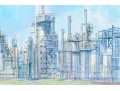 Large Signed Painting On Canvas, Industrial Complex, 1976