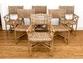 Vintage Set Of Six Bamboo, Rattan And Woven Leather Strapped Armchairs Probably Mcguire