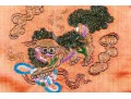 Pair Of Chinese Silk Embroideries, Foo Dogs