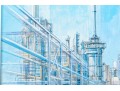 Large Signed Painting On Canvas, Industrial Complex, 1976