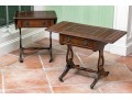 Pair Of Mahogany Lyre Motif Drop Leaf End Tables
