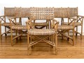 Vintage Set Of Six Bamboo, Rattan And Woven Leather Strapped Armchairs Probably Mcguire