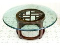Chinoiserie Glass Top Openwork Mahogany Drum Table, Likely Henredon