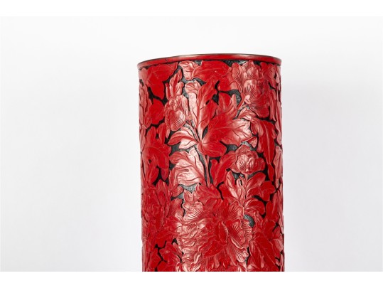 Chinese Cinnabar Lacquer Vase/Umbrella Stand