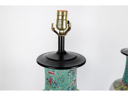 Pair Of Large Chinese Famille Rose Porcelain Lamps