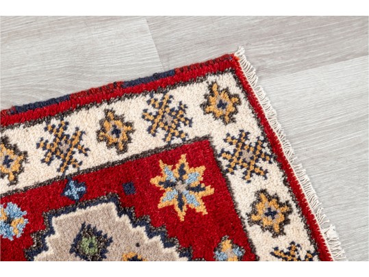 Hand-Knotted Wool Kazak Red/Ivory Rug (4'1