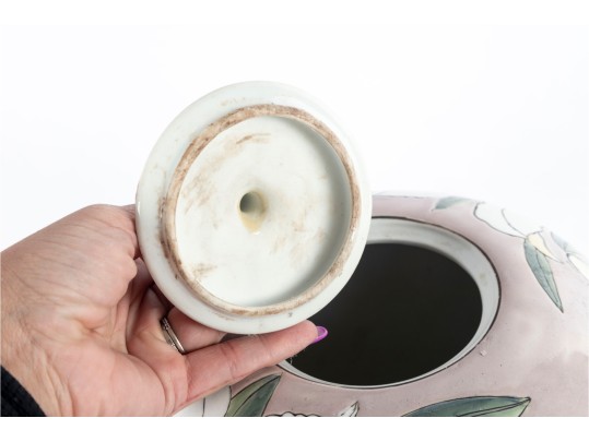 Hand-Painted Orchid Motif Ceramic Lidded Jar