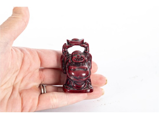 Pair Of Red Resin Buddha Figures