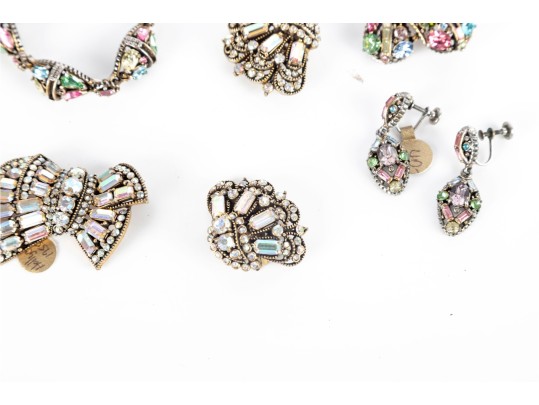 Hollycraft Pastel Rhinestone Jewelry Collection (6 Pieces, 1950s)