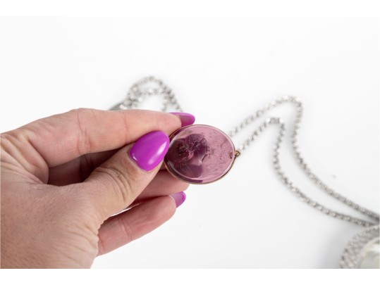 Collection Of Three Cameo-Style Glass Pendants/Brooches