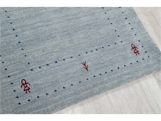 Hand-Knotted Wool Grey And Red Gabbeh Rug (4'11