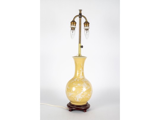 Chinese Porcelain Mabro Yellow Lamp With Prunus Blossom Design