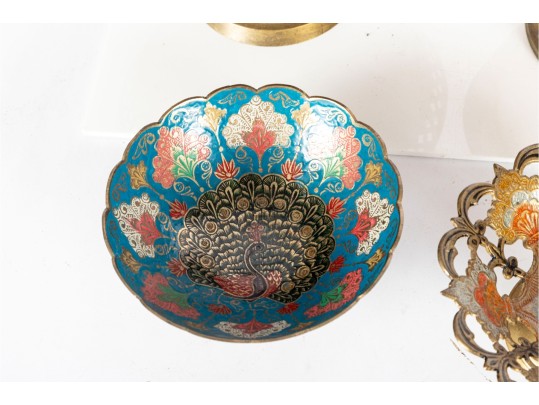 Group Of Vintage Indian Brass And Enameled Decorative Bowls