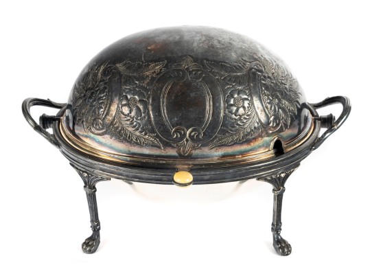 Victorian Silverplate Roll-Top Serving Chafing Dish