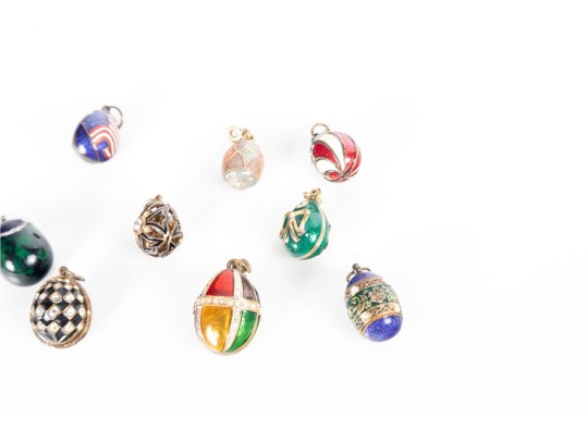 Collection Of Fabergé-Style Enamel Egg Pendants (9 Pieces)