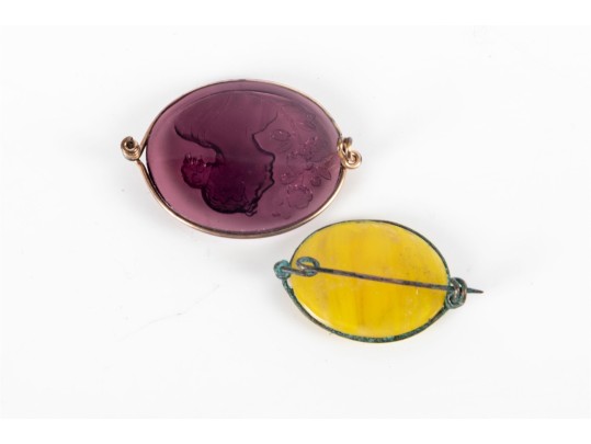 Collection Of Three Cameo-Style Glass Pendants/Brooches