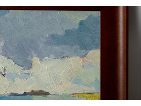 Abstract Landscape With Birds — Acrylic On Canvas, Indistinctly Signed