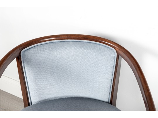 Pair Of Blue Upholstered Barrel-Back Accent Chairs