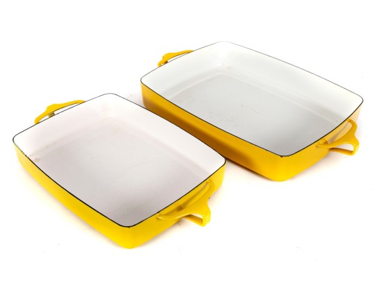 Pair Of Dansk France Yellow Enamel Baking Dishes