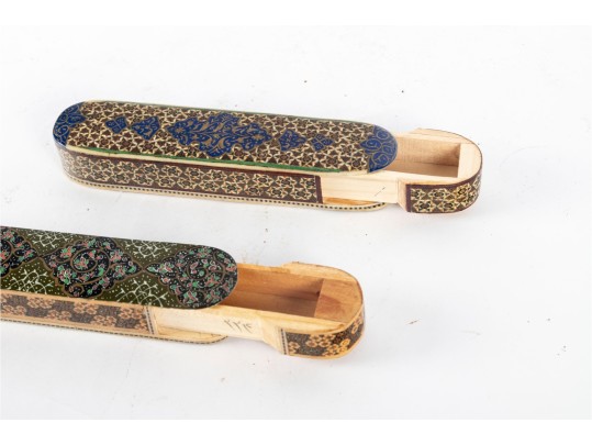 Pair Of Persian Hand-Painted Khatam Marquetry Pen Boxes