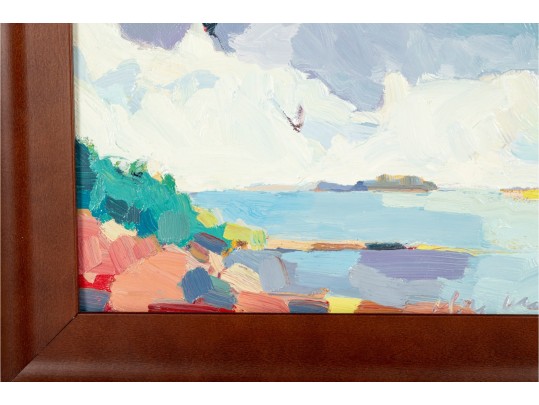 Abstract Landscape With Birds — Acrylic On Canvas, Indistinctly Signed