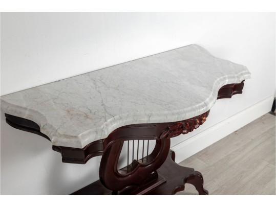 Victorian Marble-Top Lyre-Base Console Table