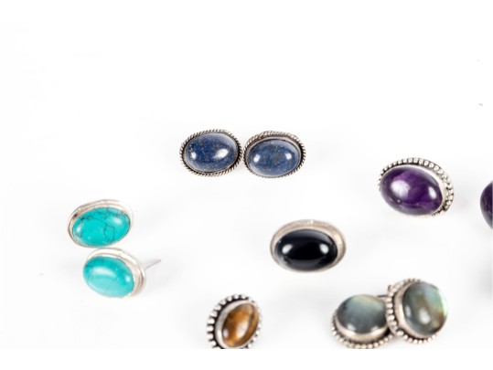 Collection Of Sterling Silver Stone Earrings (Lot Of 7 Pairs)