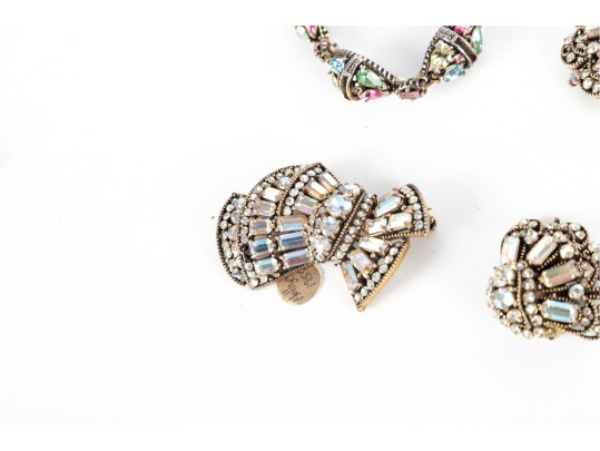 Hollycraft Pastel Rhinestone Jewelry Collection (6 Pieces, 1950s)