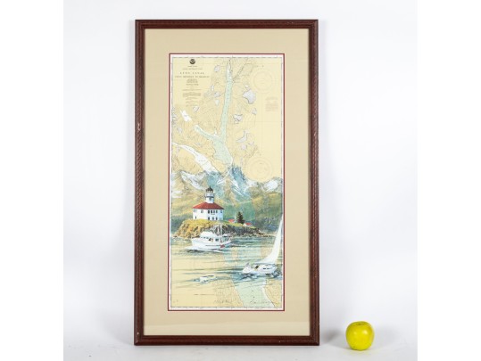 Framed Lynn Canal Nautical Chart With Lighthouse Illustration