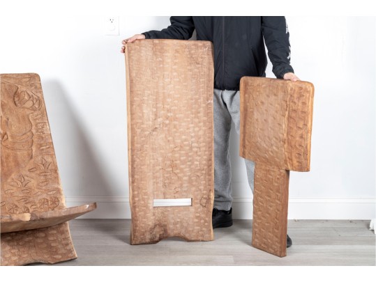 Pair Of Hand-Carved African Two-Piece Chairs