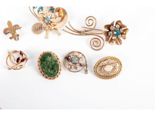 Seven Crystal/Gemstone Brooch Pins