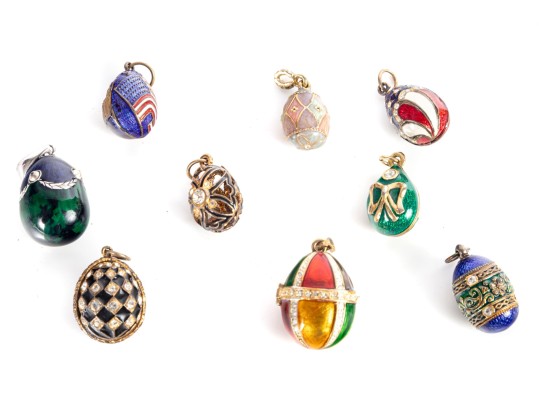 Collection Of Fabergé-Style Enamel Egg Pendants (9 Pieces)