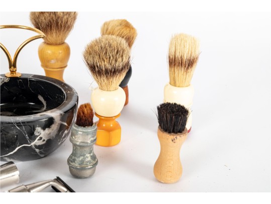 Collection Of Fur Shaving Brushes W/ Marble Shaving Set