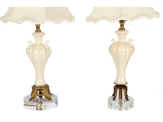 Pair Of Cordinating Vase-Form Lamps On Acrylic Bases