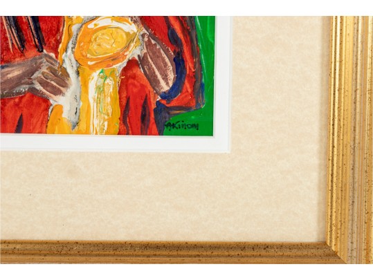 Saxophone Player — Oil On Board, Signed “Akinom”