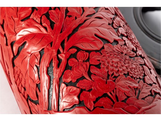 Chinese Cinnabar Lacquer Vase/Umbrella Stand