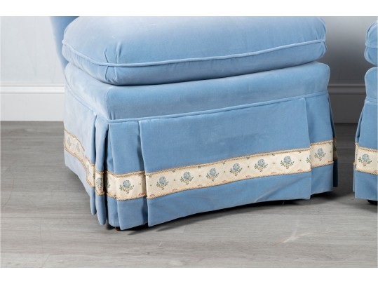 Pair Of Vintage Blue Slipper Chairs