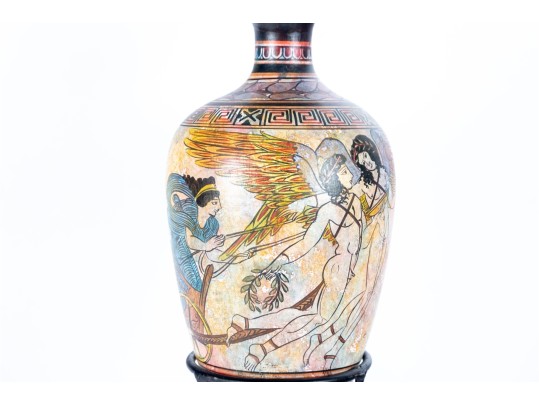 Greek-Style Hand-Painted Pottery Amphora Vase