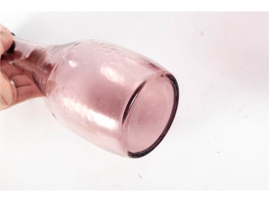 Set Of Amethyst Etched Glass Decanter And Eight Cordials