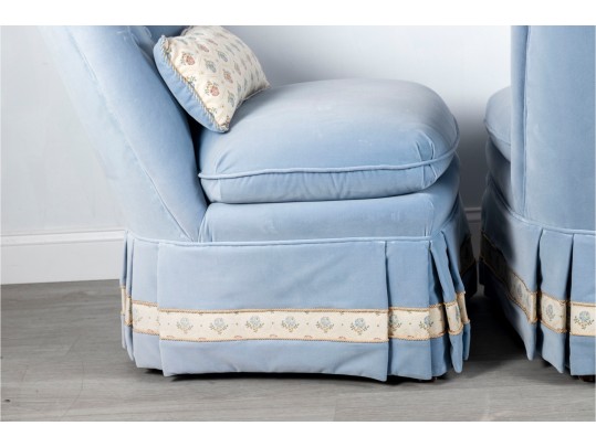Pair Of Vintage Blue Slipper Chairs