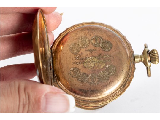 Pocket Watch Display Stand With Remontoir Perfectionné Gold-Plated Pocket Watch
