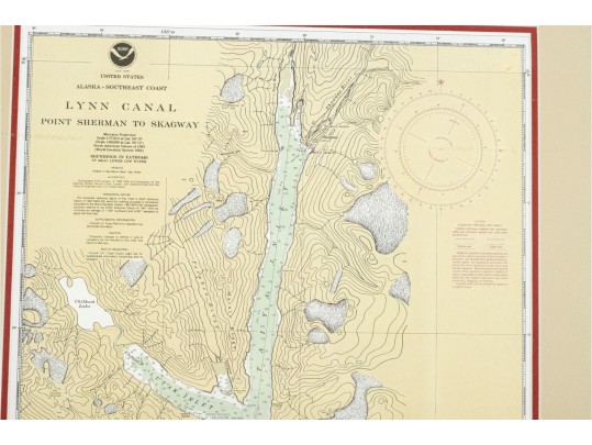 Framed Lynn Canal Nautical Chart With Lighthouse Illustration