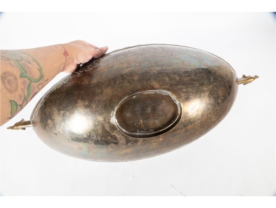 Large Hand-Engraved Middle Eastern Brass Bowl