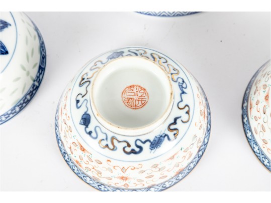 Group Of Five Chinese Porcelain Rice Bowls