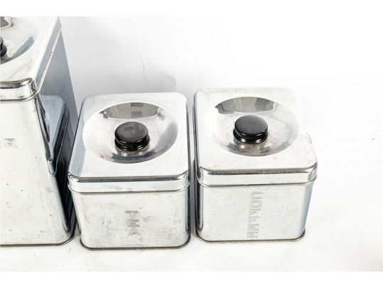 Set Of Four Lincoln Beautyware Chrome Canisters