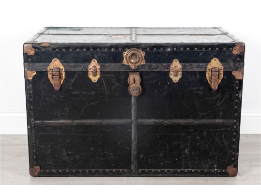 Early 20th Century Black Vintage Steamer Trunk