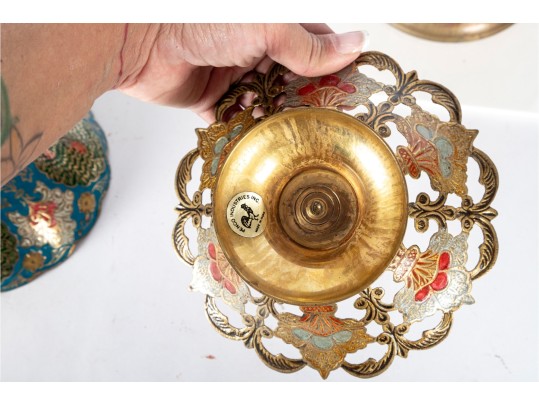 Group Of Vintage Indian Brass And Enameled Decorative Bowls