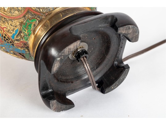 Vintage Chinese Cloisonné Enamel Figural Lamp